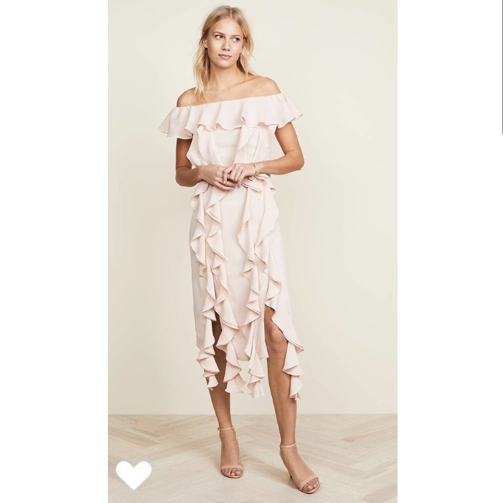 NWT C/Meo Collective Blush Pink Ruffle "Dream State" Midi Dress Size XS